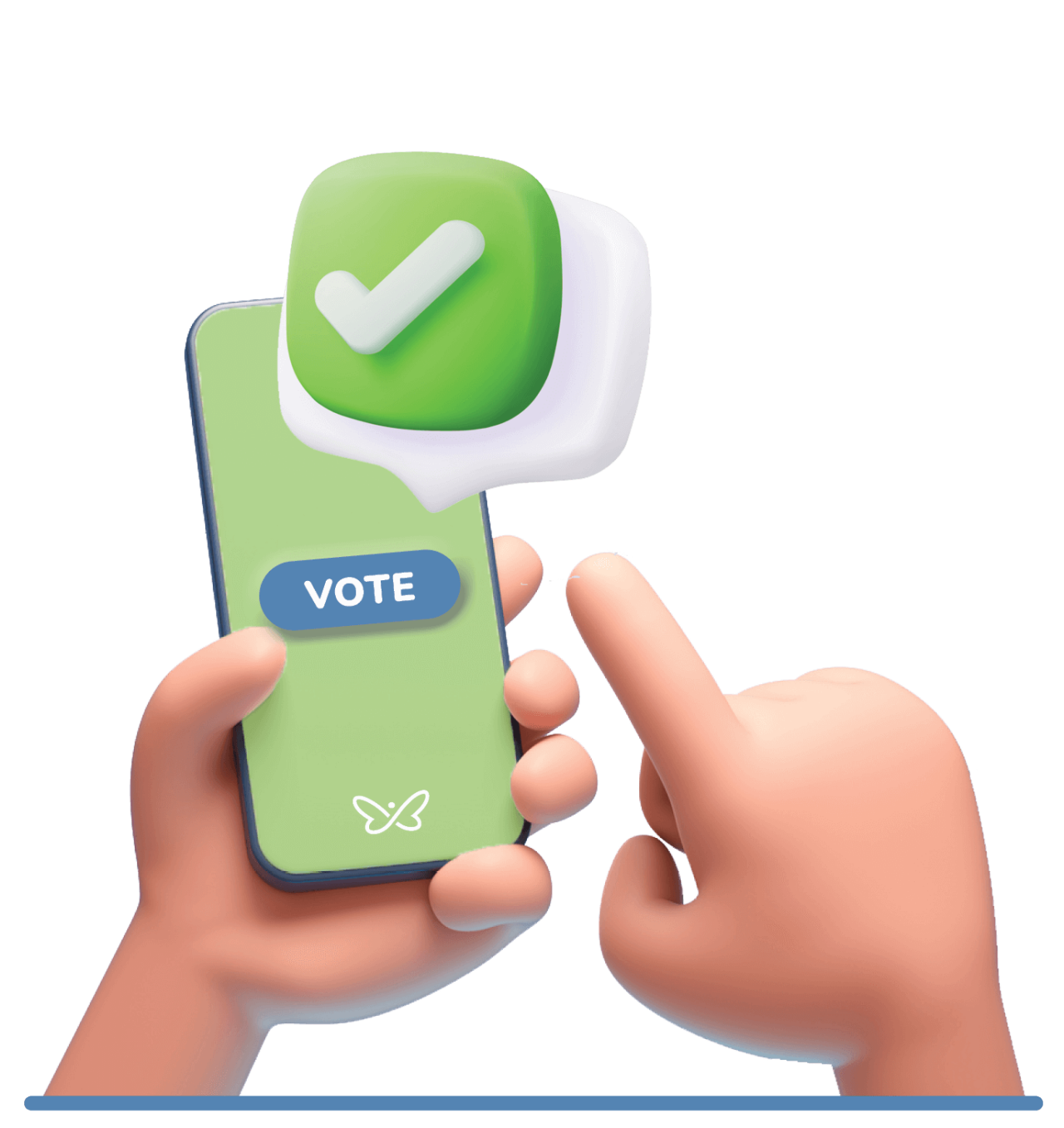 Hands clicking on a vote button on their phone