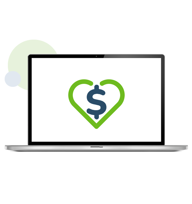 A laptop with a dollar sign within a heart icon