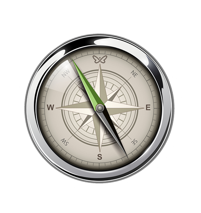 A compass with the Innovation icon being true North