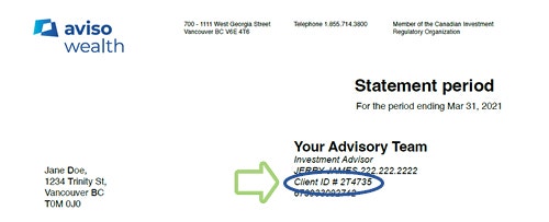 Aviso statement An Aviso Wealth statement with the client ID number circled.
