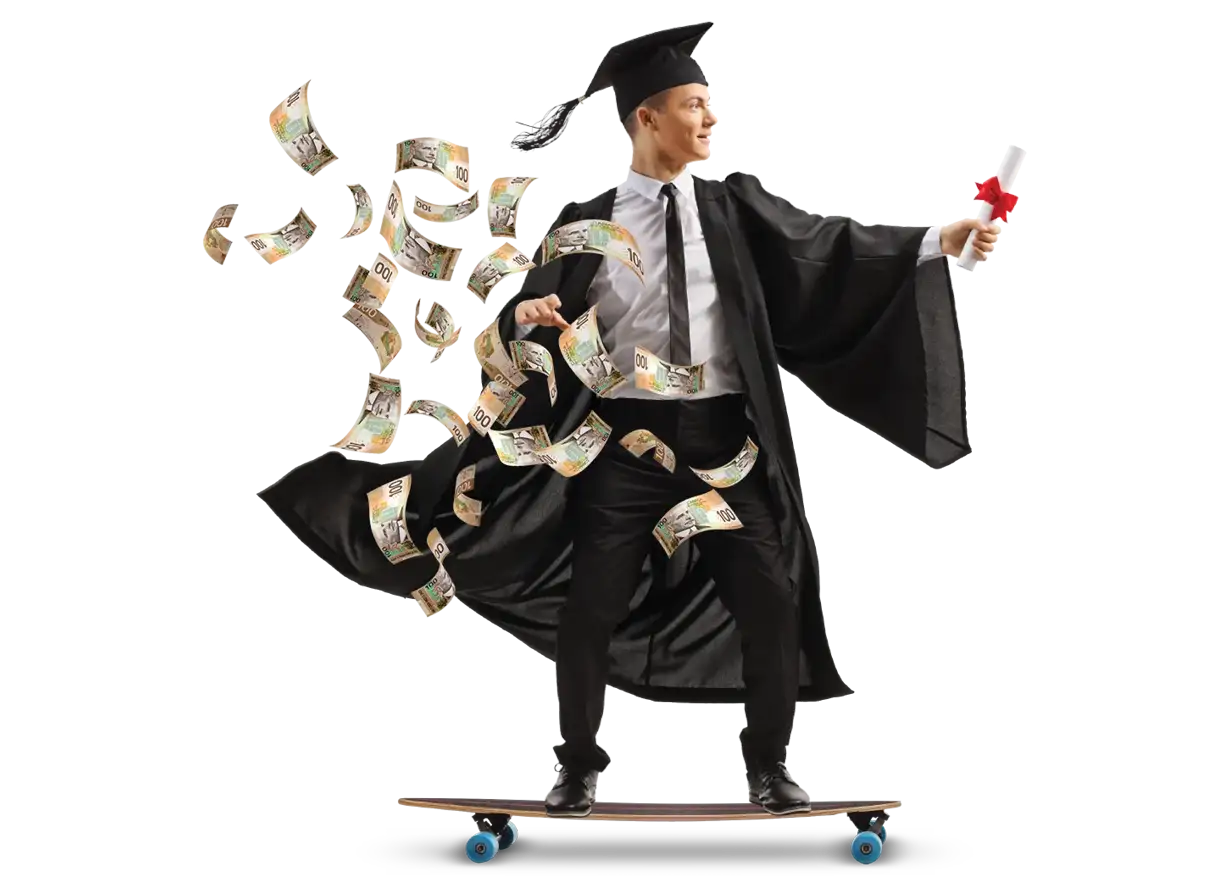 Graduate Skateboarding with Cash