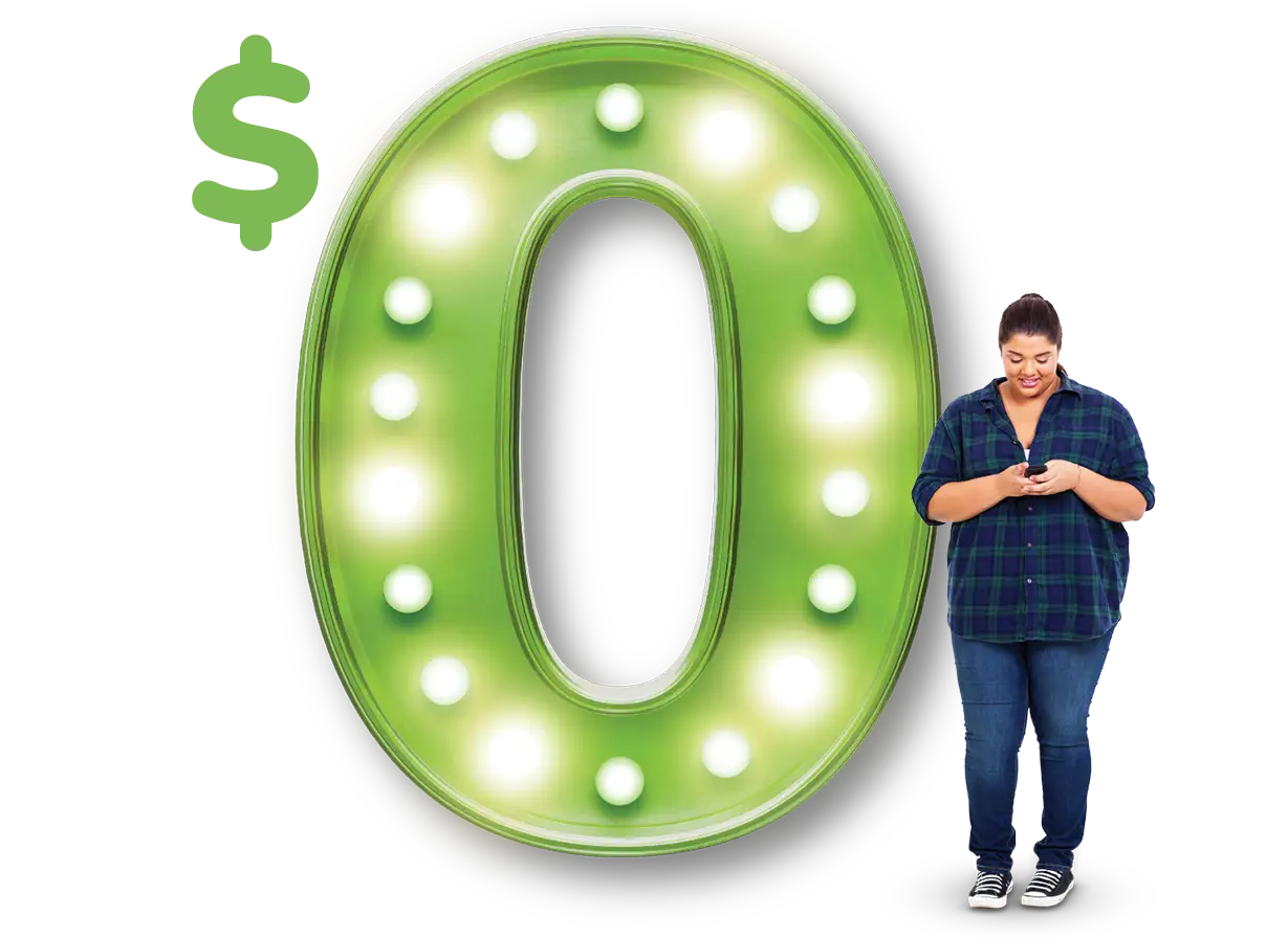 Woman Standing Beside $0 Sign