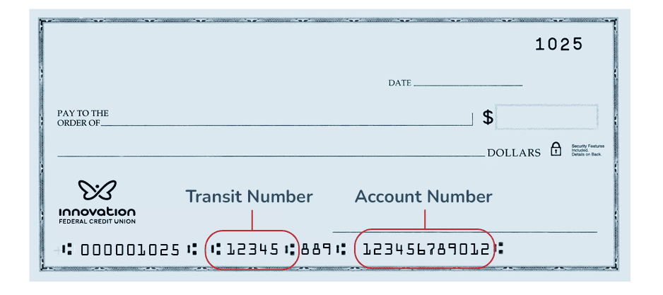 Photo of cheque with transit and account number
