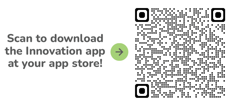 QR code linking to the Innovation app on the App Store and Google Play