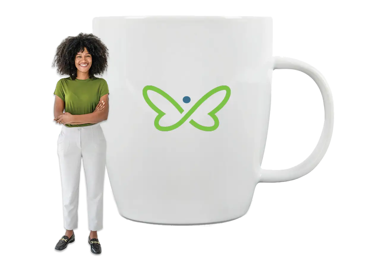 Innovation Coffee Mug with Smiling Woman