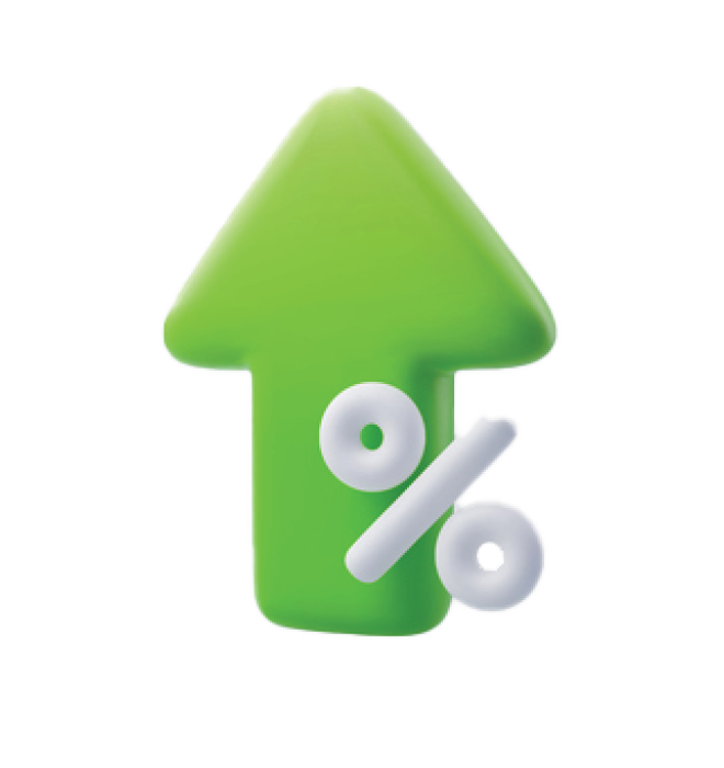 Green arrow pointing up next to a white percentage sign