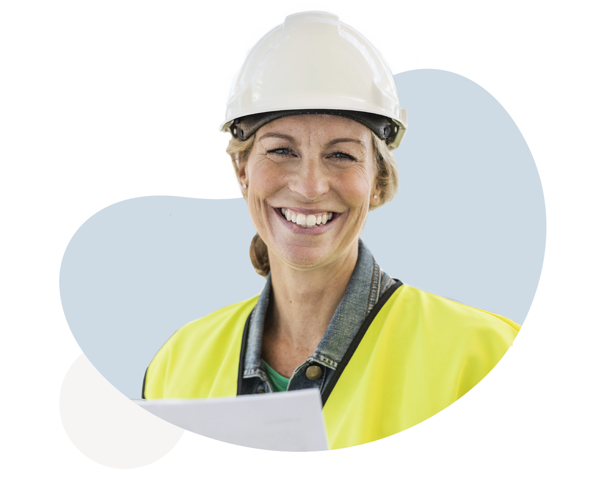 Happy female wearing construction hat