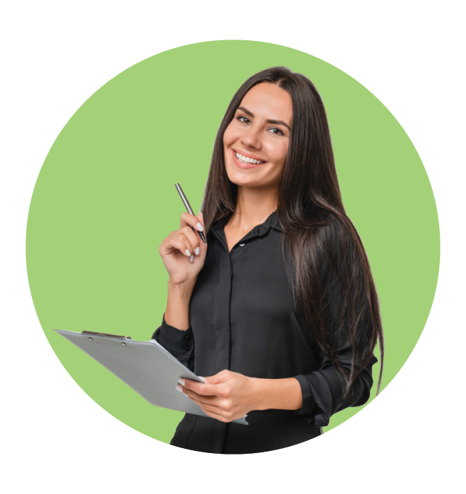 Businesswoman holding a clipboard 