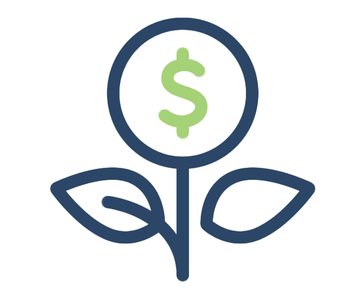 Dollar sign inside a growing flower icon