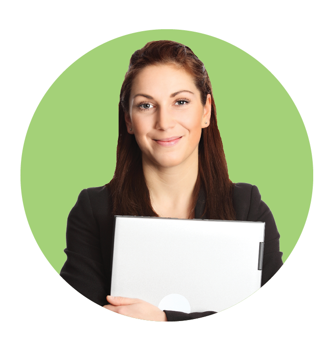 Smiling woman holding a laptop