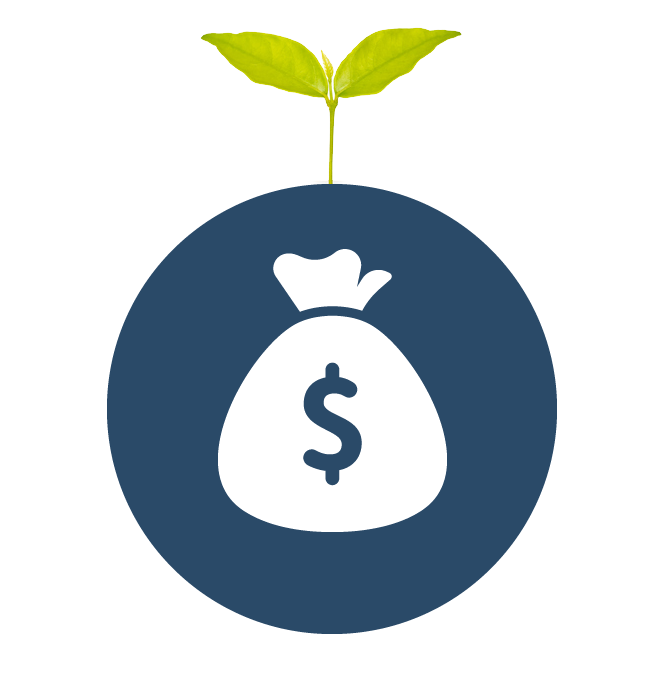 A money bag icon with a plant growing from it
