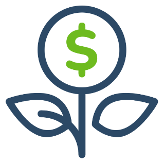 Dollar sign inside a growing flower icon