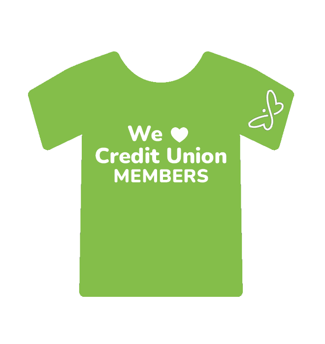 Green Innovation shirt with phrase "We love credit union members" on it.
