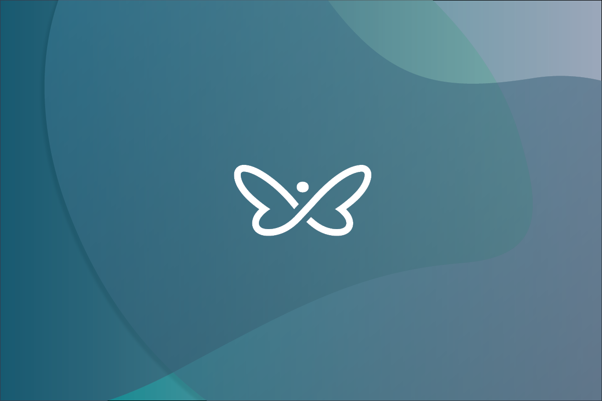 Innovation butterfly icon on blue background