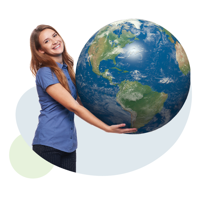 Woman holding large globe