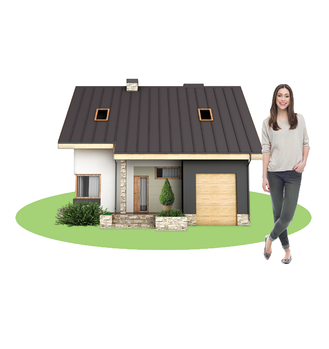 Smiling woman standing in front of house