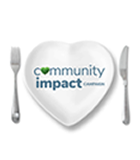 A heart plate with the Community Impact logo on it