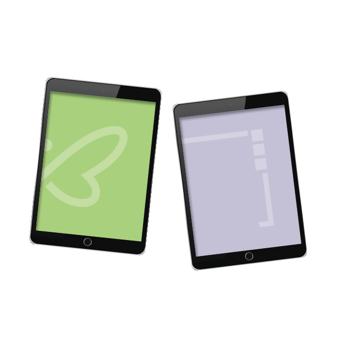 Two tablets displaying Innovation and ABCU logo