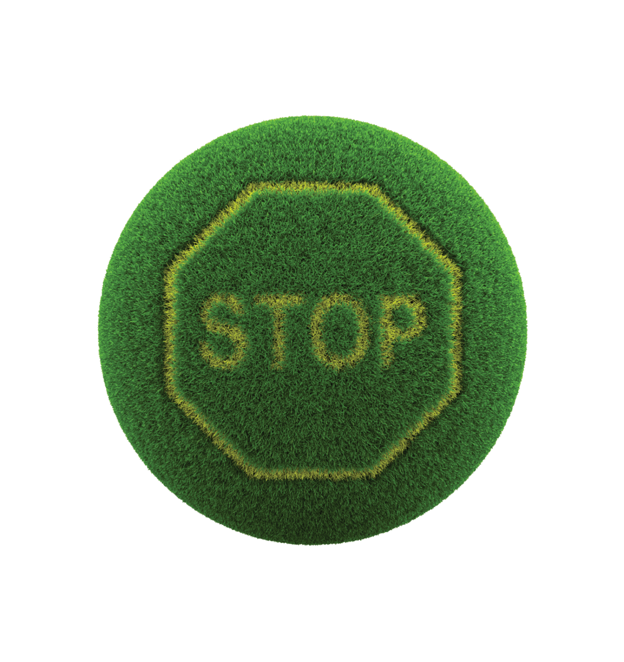 Stop sign on grass circle