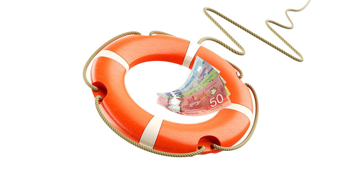 Life preserver with cash "being saved"