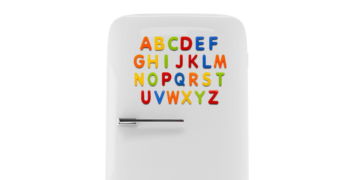 A fridge with alphabet magnets