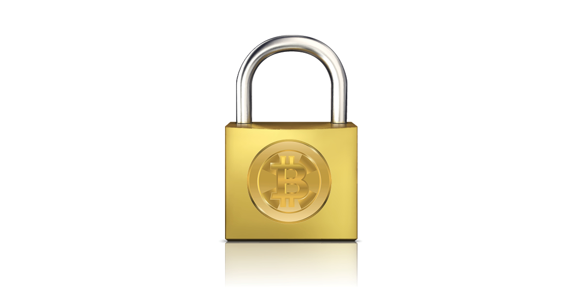 A padlock with a bitcoin on the front of it
