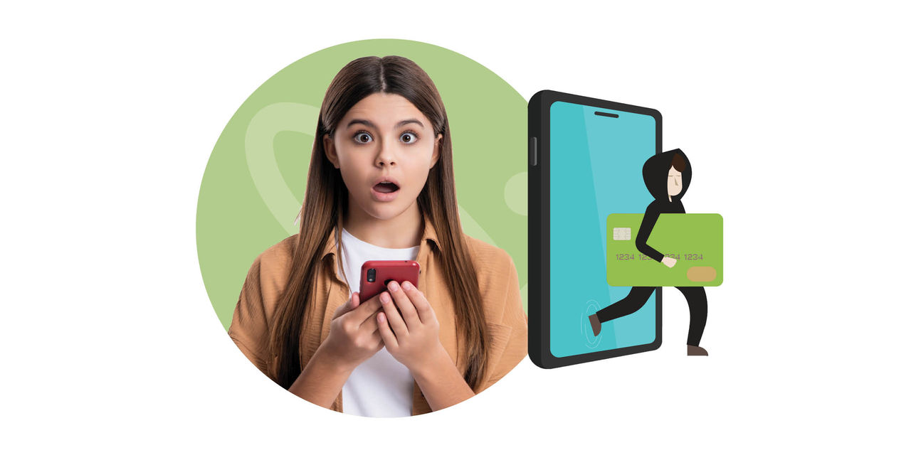 Shocked young woman falling for scam