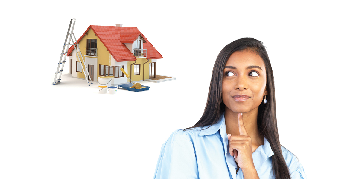 Female thinking about home renovations