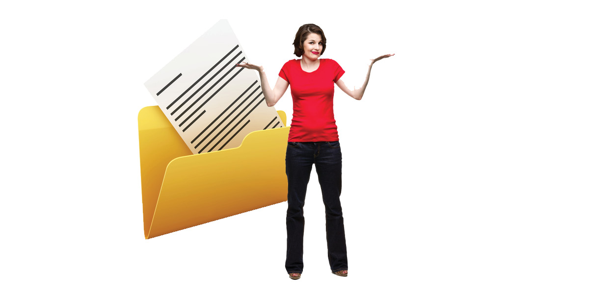 Woman Standing In Front of File Folder