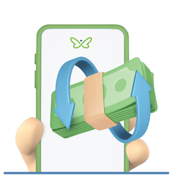 Cash with arrows on a mobile phone