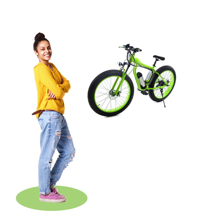 Happy female with an e-bike