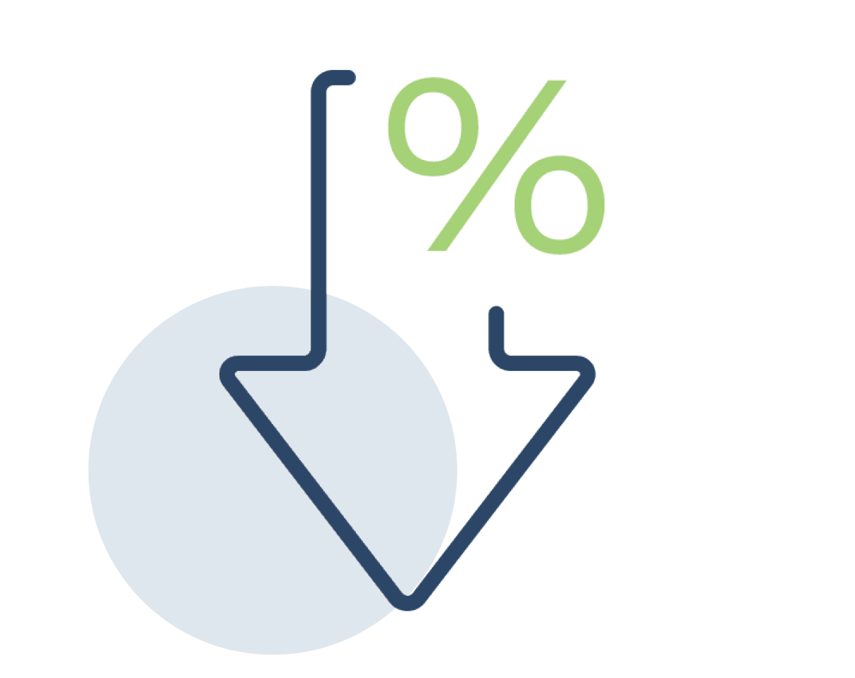 Down arrow with percentage sign icon