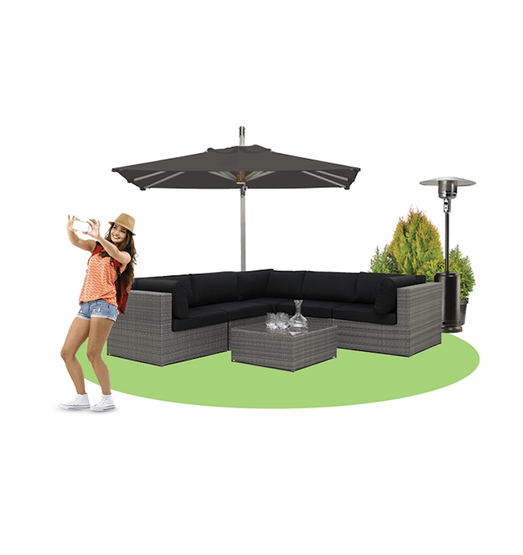 Woman taking a selfie beside a new patio set